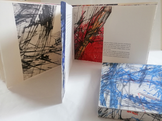 Ladro di sogni, Particolare interno testo tipografico e stampa a registro di doppie matrici sagomante. Una matrice per il nero e un'altra stampata a&nbsp;poup&egrave;e a pi&ugrave; colori. Marmotta rivestita con stampa litografica a colori.